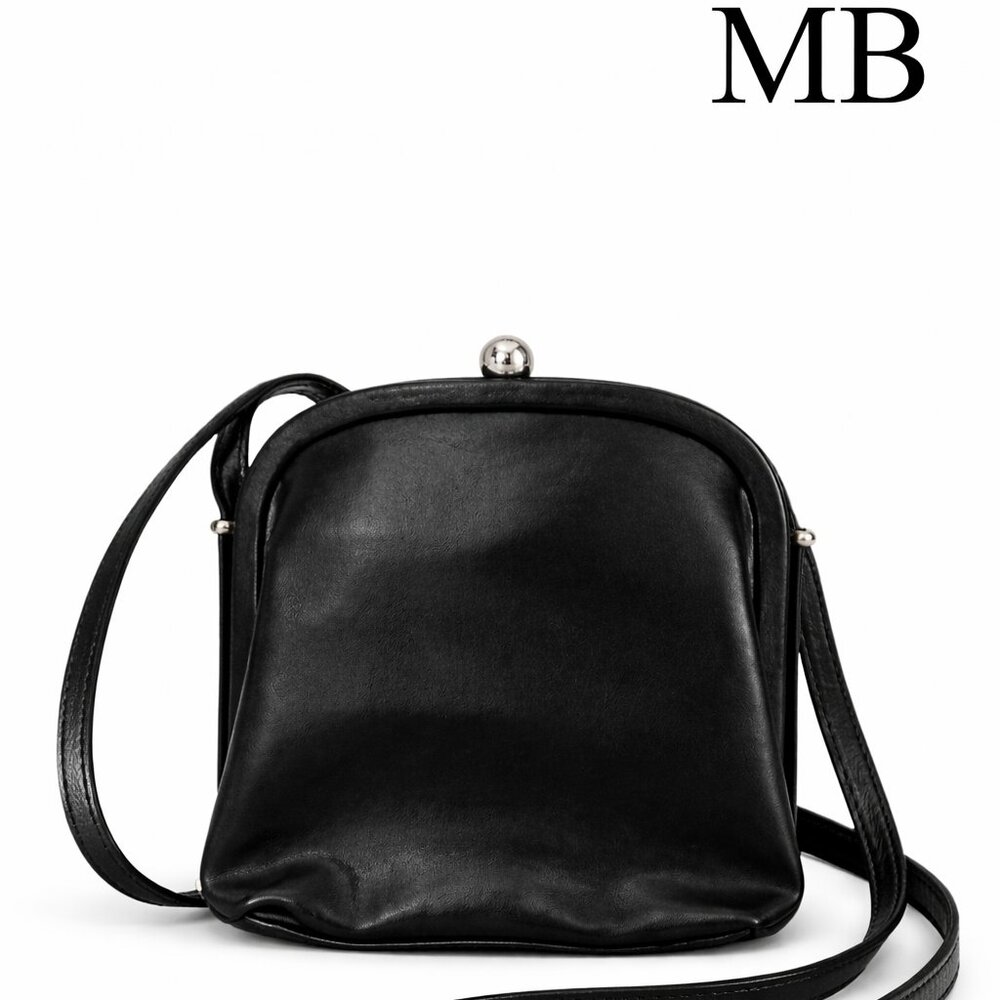 MB Vintage Style Black Crossbody Bag Kiss Lock Clasp Mini Purse